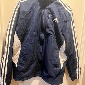 adidas Navy and White Men's Track Windbreaker Jacket